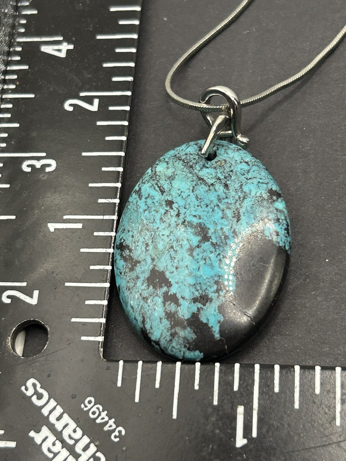 Turquoise Stone pendant Necklace With 8.5 “ Venetian Box Chain Stamped 18K GP
