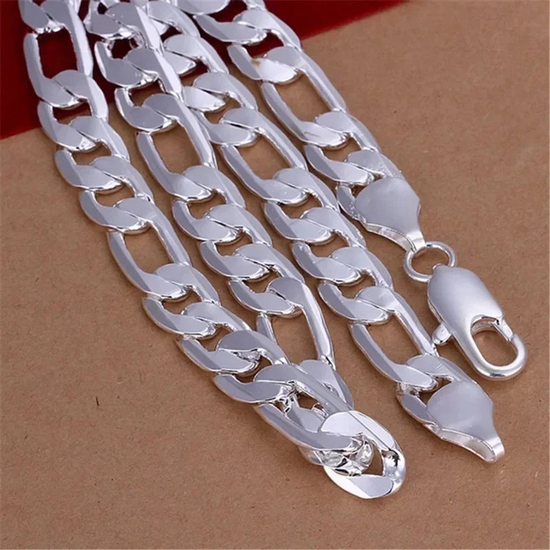 925 Sterling Silver Classic 12MM Cuban Chain Necklace Men Charm Fashion Jewelry