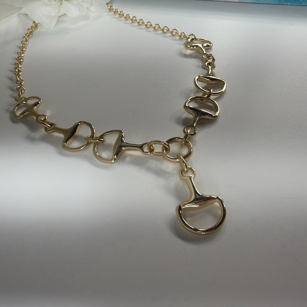 Gold Tone Cable Chain Charm Pendant Necklace Link Accents Lobster Clasp