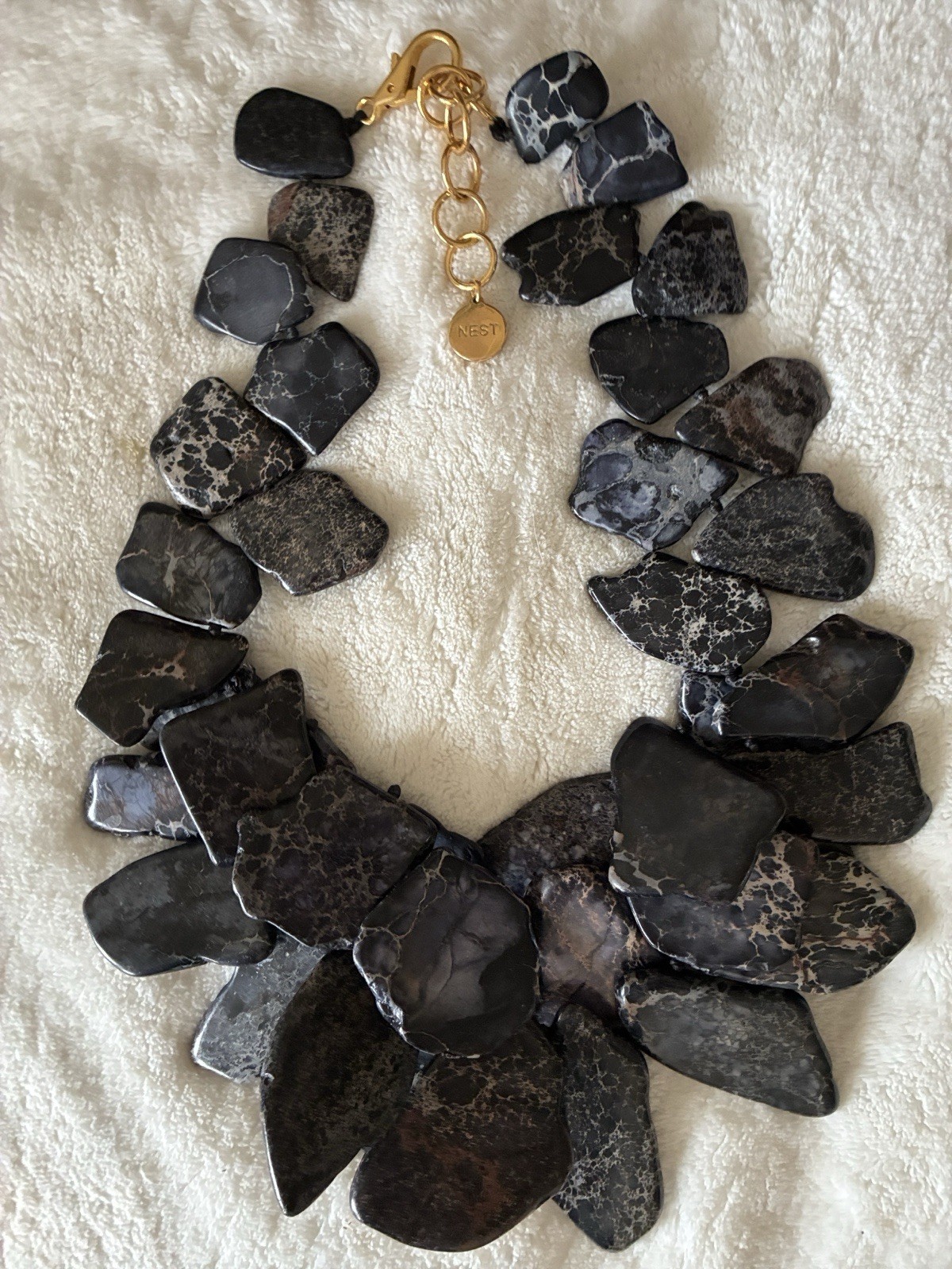 NEST Designer Black Jasper Slab Chunky Runway Statement Necklace
