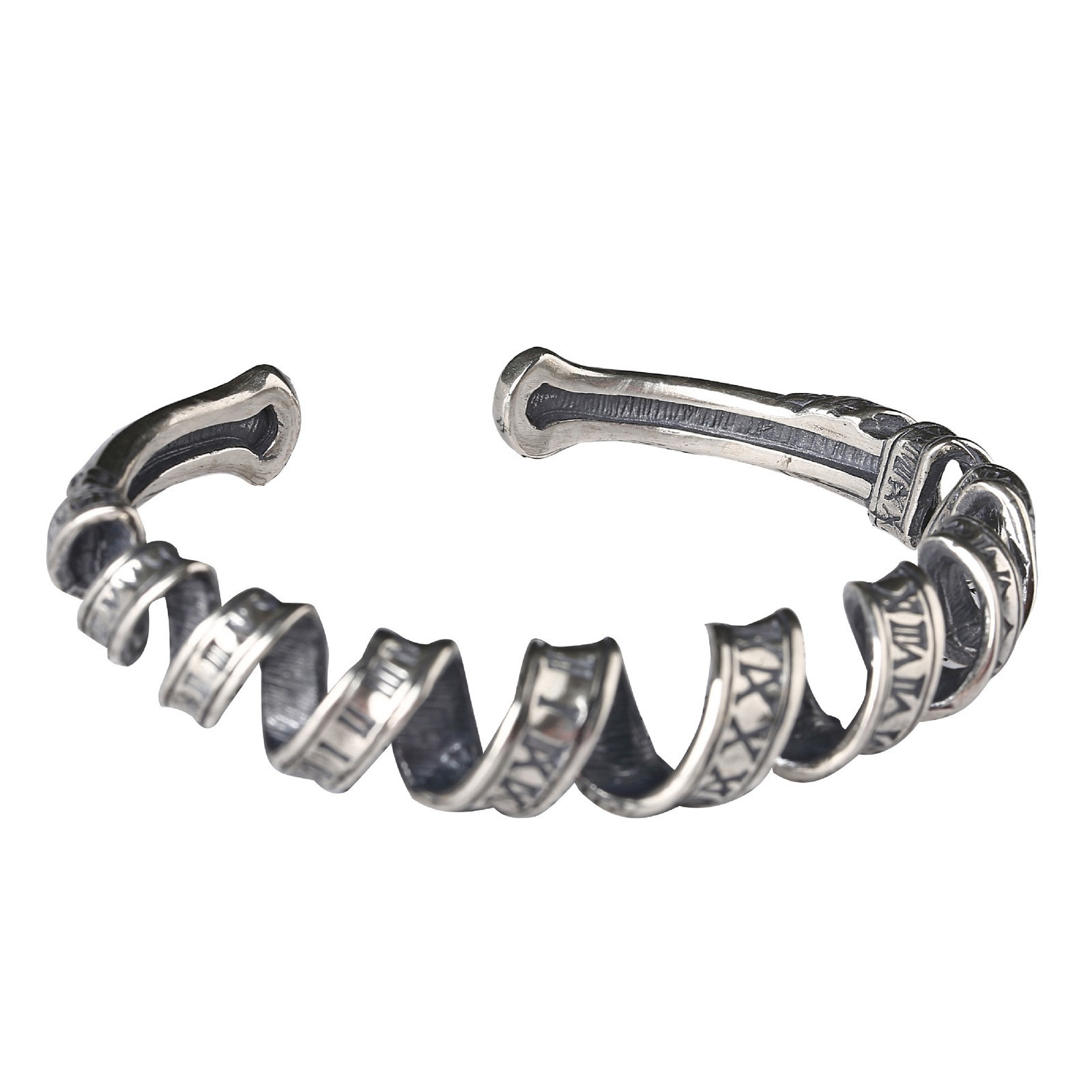 Twist Roman Numeral Cuff Bracelet Unisex Punk Bangle 18g S925 Sterling Silver