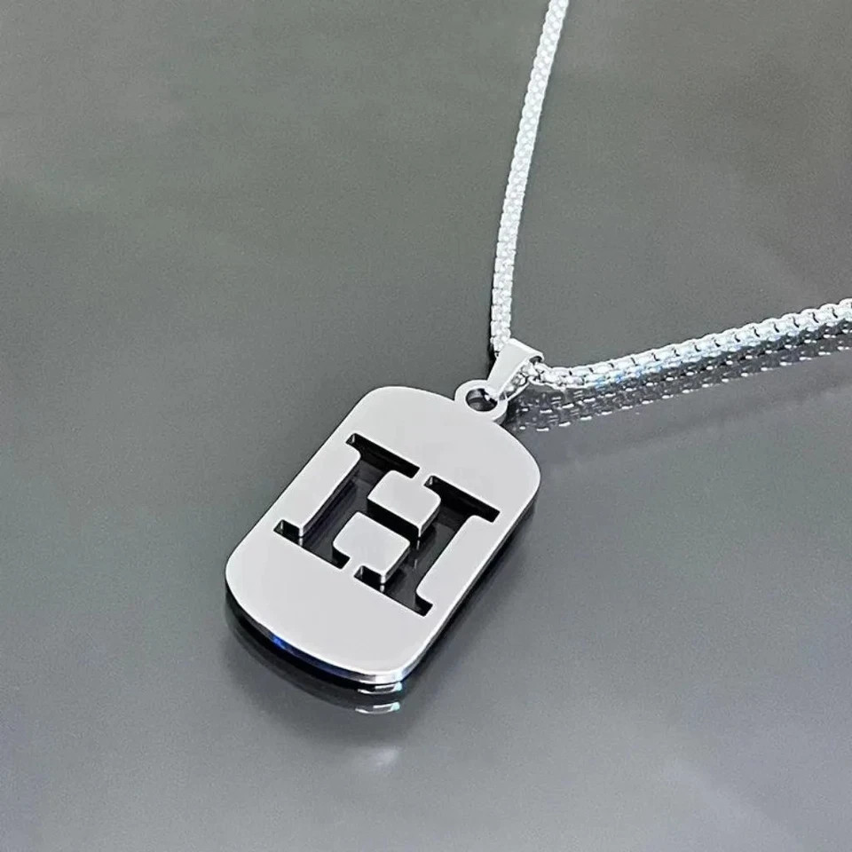 Fashion Punk A-Z Initial Tag Letter Stainless Steel Pendant Necklaces for Men
