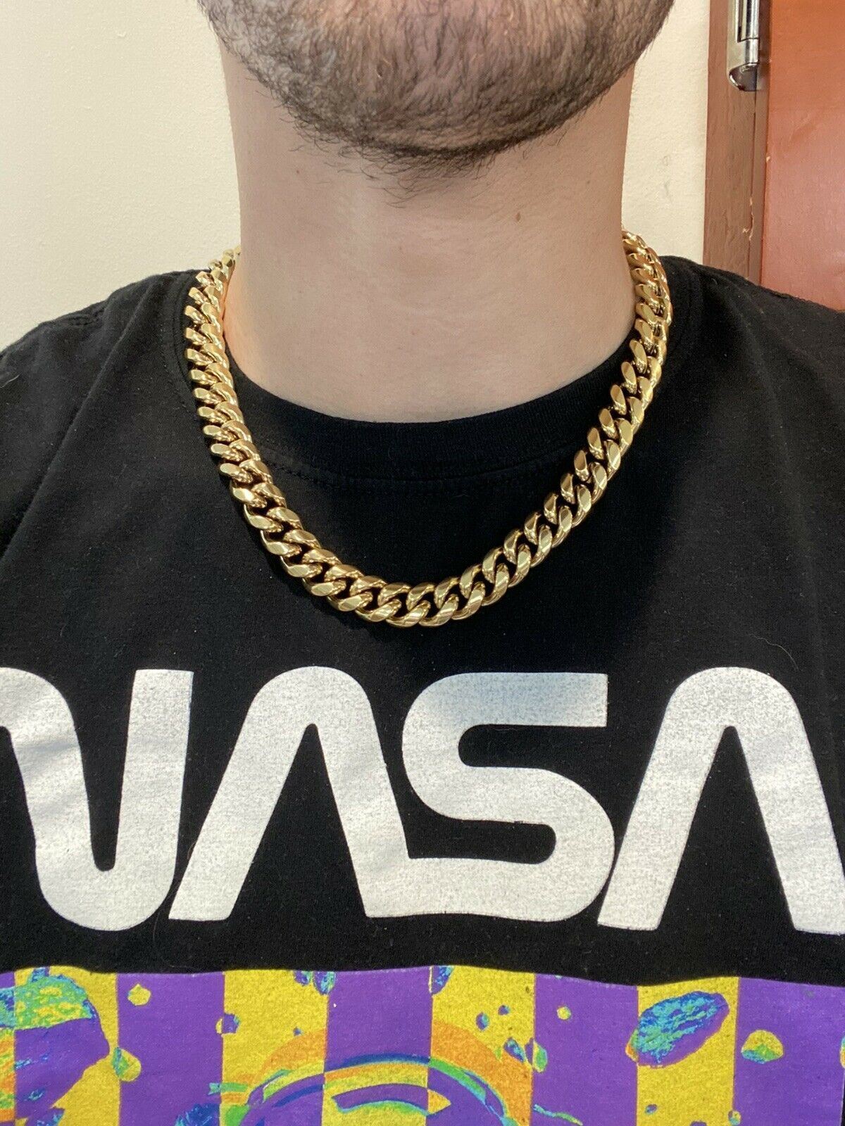 14mm 20″ Mens Real Miami Cuban Link Choker 14k Gold Plated Over Stainless Chain