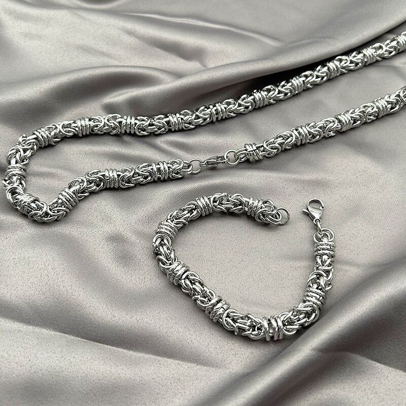 9mm Woman Man Stainless Steel Thick Heavy Braided Chain Necklace Bangle Bracelet