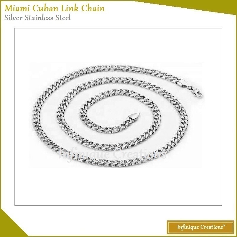 Stainless Steel Silver Miami Cuban Link Chain Bracelet Necklace 1.5mm-9mm 7-38″