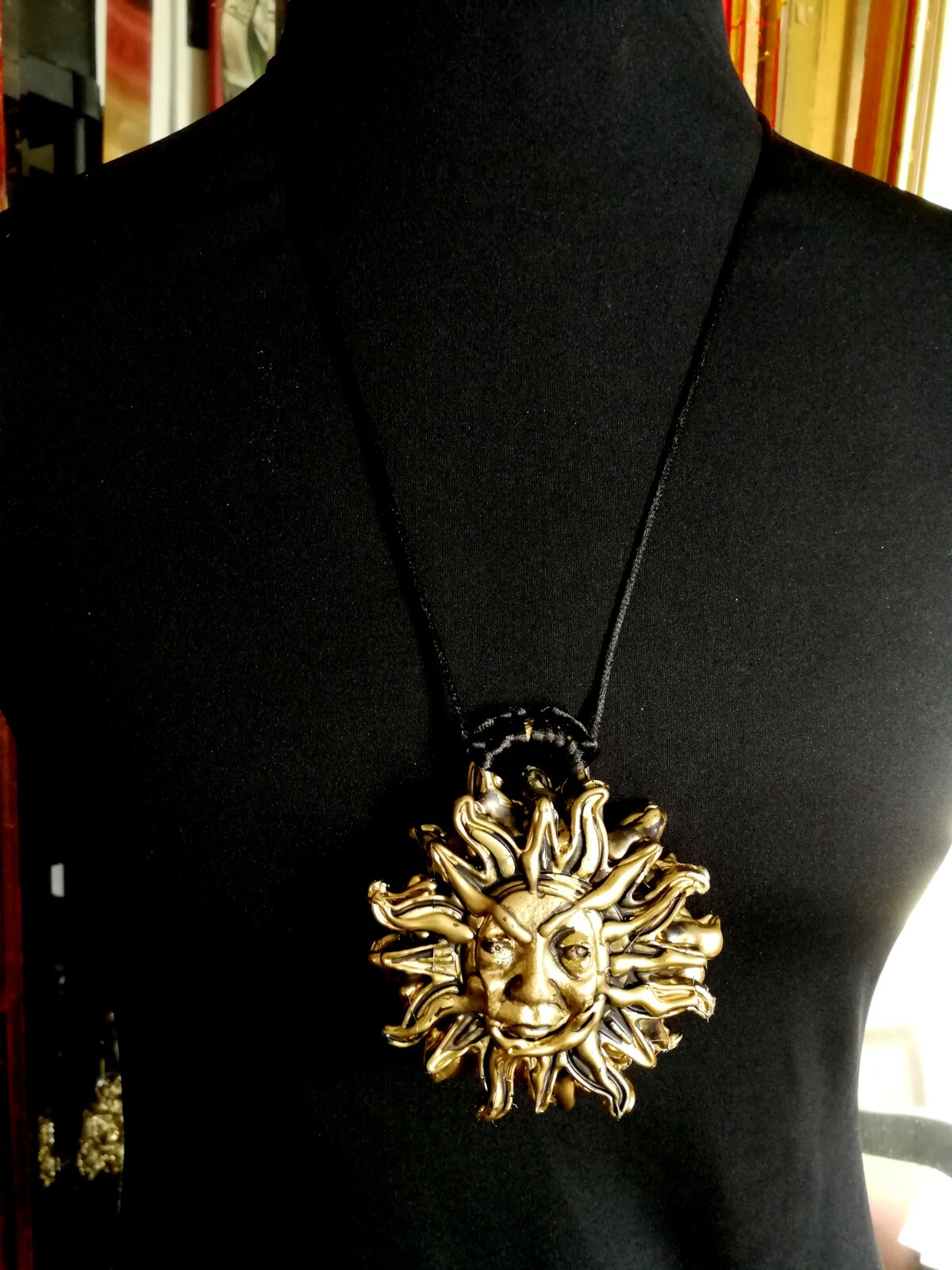 sun pendant black gold talisman amulet necklace wicca pagan collectibles jewelry