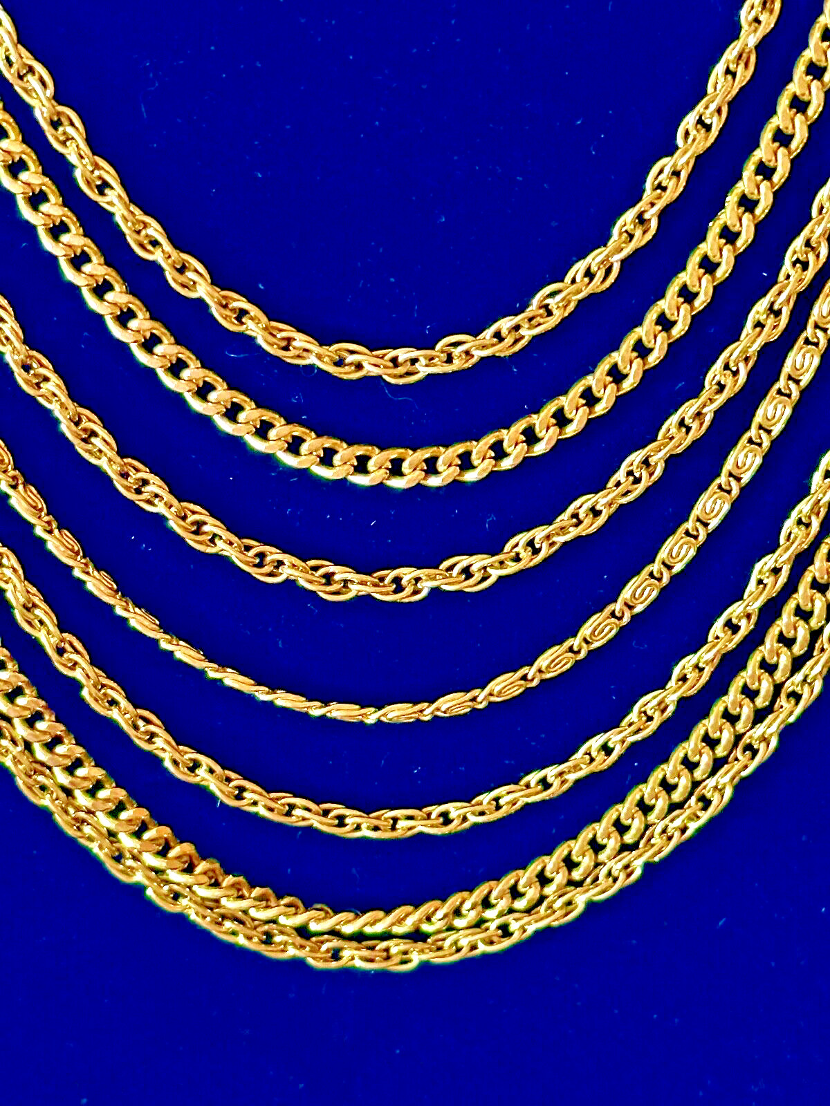 7 Strand Chain Necklace Ornamental Clasp Gold Tone Designer Style Statement