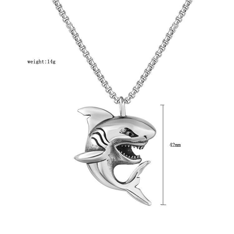 Mens Boys Girls Shark Fish Pendant Necklace Stainless Steel Chain Set