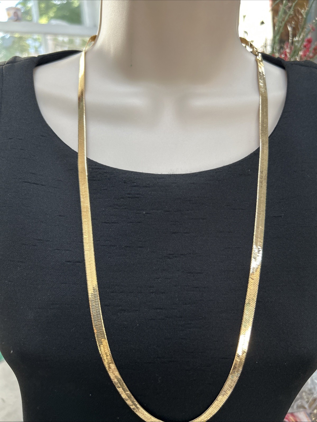 Bright Gold Plated 30” Herringbone Chain Necklace For Men Or Women 4mm Unisex