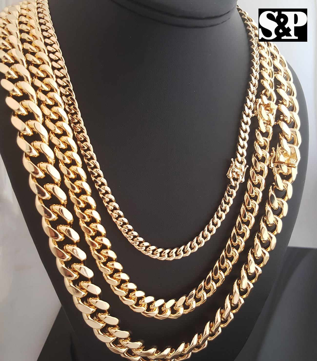 Premium Quality Gold Plated Brass Miami Cuban 6,10,14mm 24″, 30″ Chain Necklace