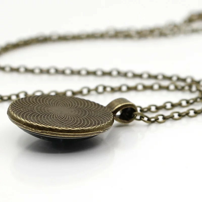 Gold Yin Yang Tai Chi Pendant Necklace Antique Bronze Chain Glass Cabochon Neck