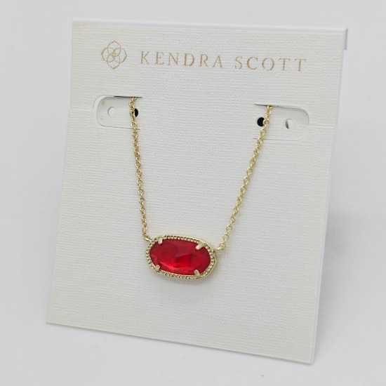New Kendra Scott Elisa Pendant Gold Necklace In Clear Berry Red