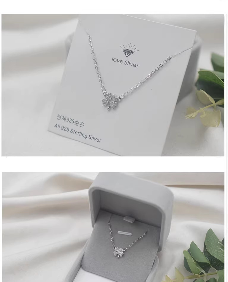 18K White Gold Plated Four Leaf Clover Necklace, Valentine’s Day Gift for Her