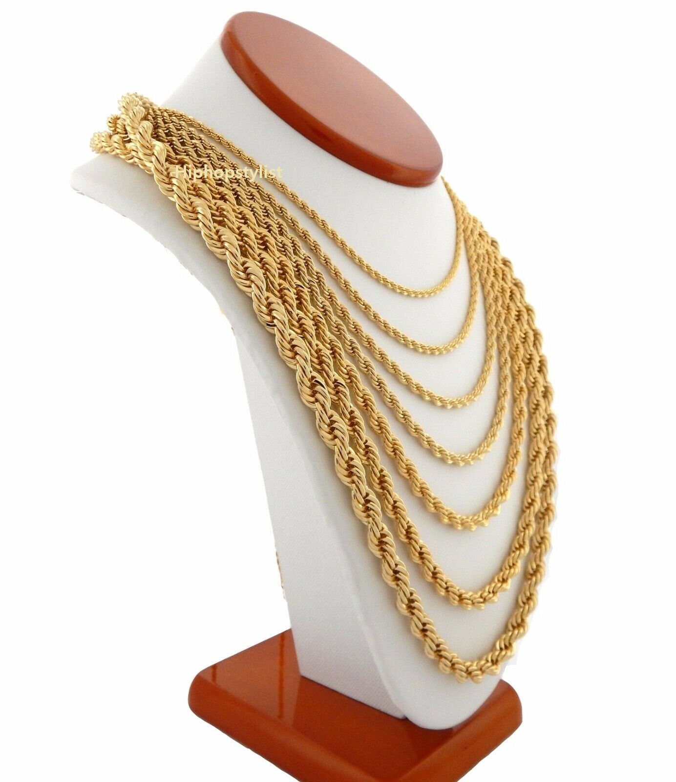 Mens Rope Chain Necklace 2.5mm to 7mm 18″ 20″ 22″ 24″ 26″ 30″ 14k Gold Plated