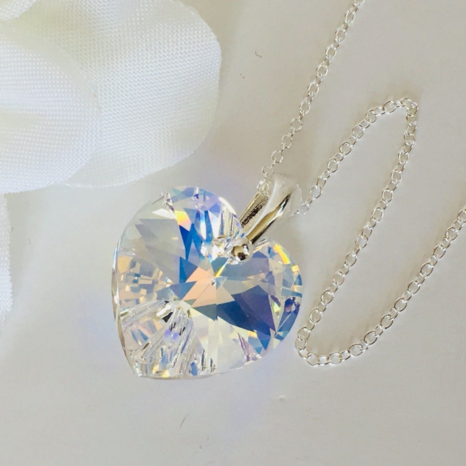 925 Silver Large 28mm AB Heart Necklace Pendant Made With Austrian Crystals