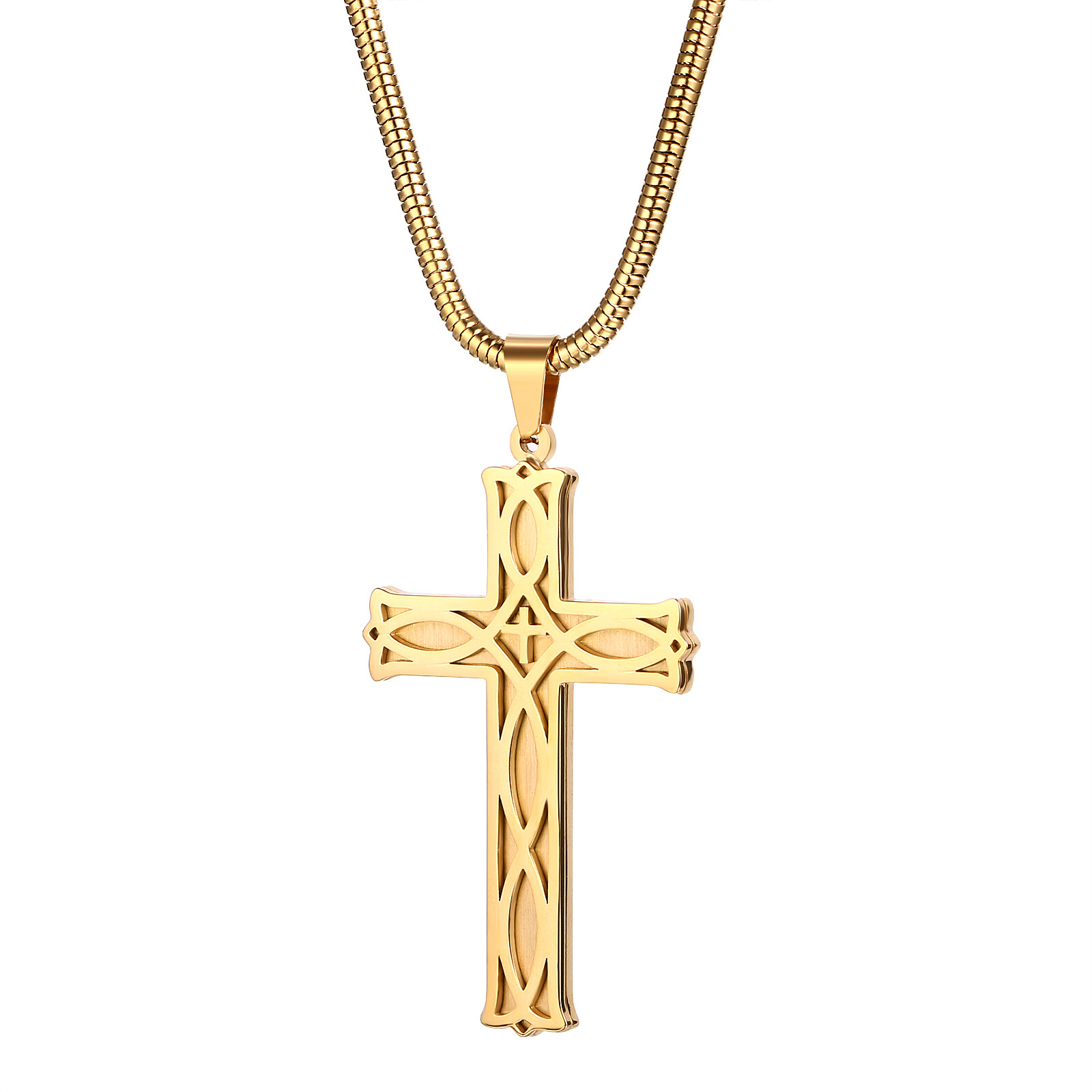 Mens Boys Celtic Knot Cross Crucifix Stainless Steel Pendant Necklace Chain 22in