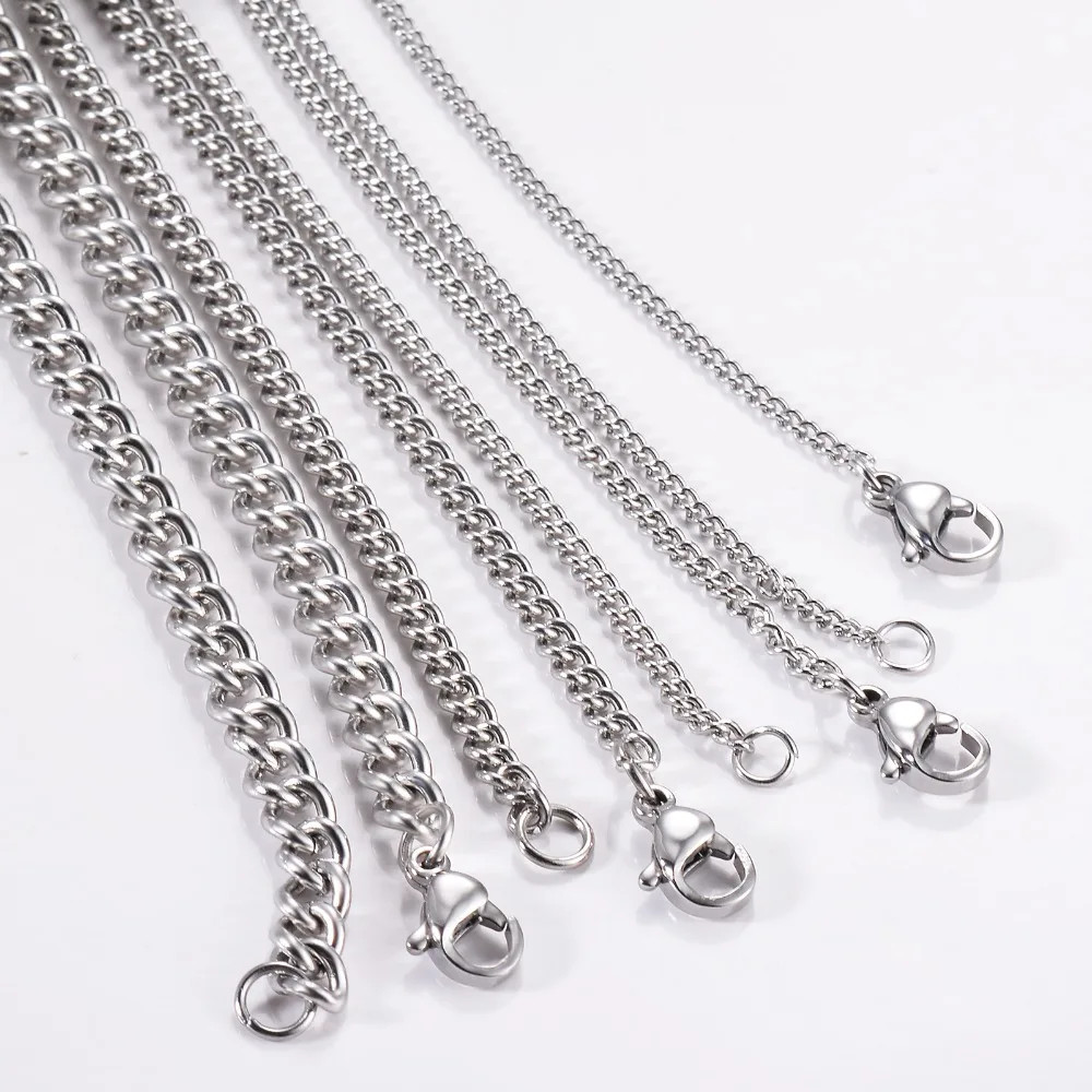 Stainless Steel Link Chain Necklace Silver Tone 1.5mm 2mm 3mm 4.5mm Jewelry