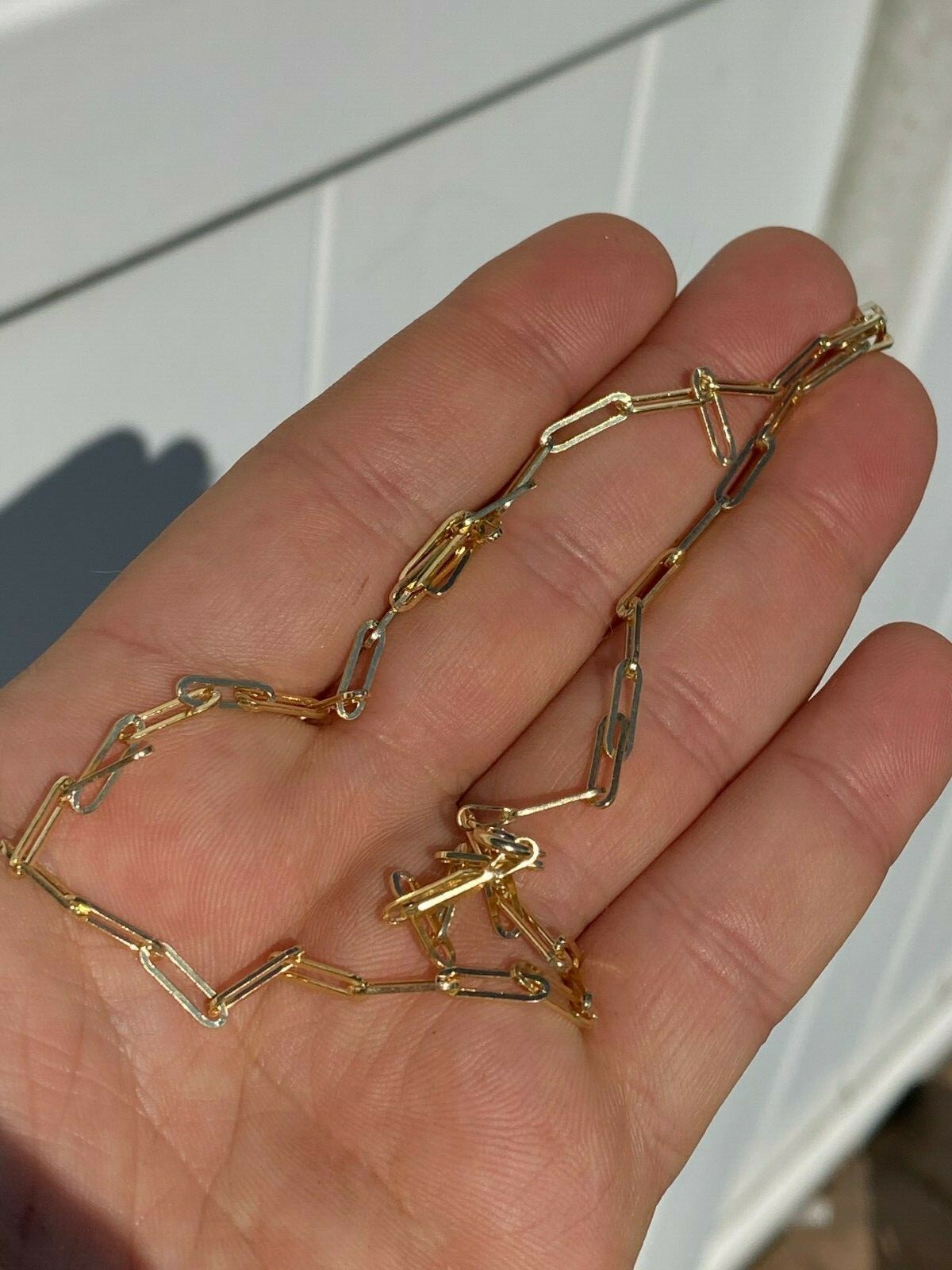 14k Gold Plated Solid 925 Sterling Silver Paperclip Rolo Chain Necklace