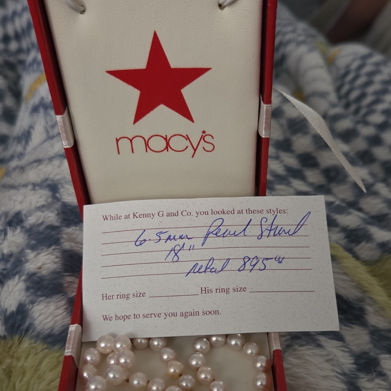 Macy’s Cultured White Pearl Beaded Strand Necklace 6.5mm 18in 925 Silver