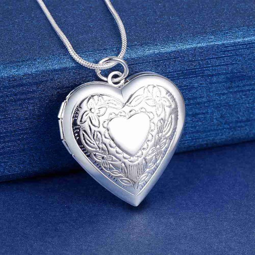 925 silver plated photo frame pendant snake chain necklace jewelry