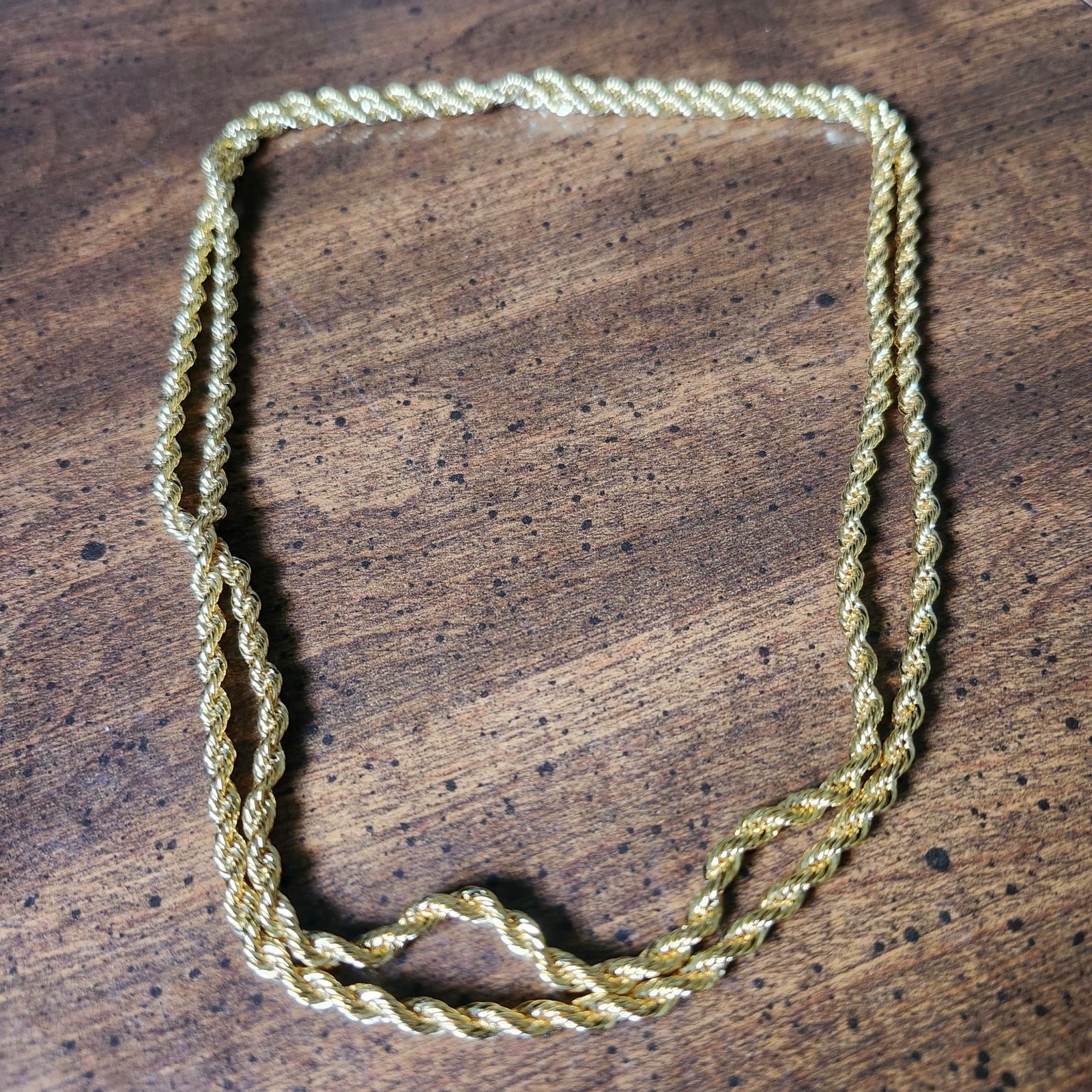 Gold Tone Rope Chain Necklace 39 Inch Braided Twisted Costume Slipover Layering