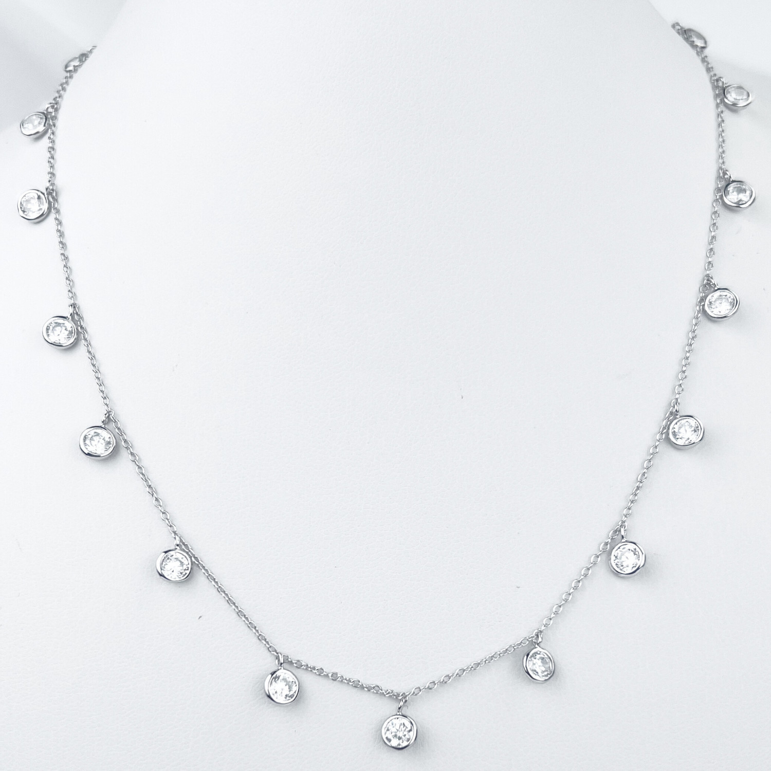 Delicate 925 Sterling Silver Necklace with 15 Flawless Cubic Zirconia Stones