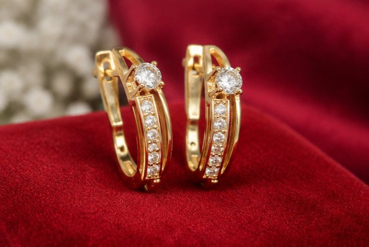 2Ct Round Cut Simulated Diamond Women Hoop Earrings 14K Yellow Gold Plated Gift