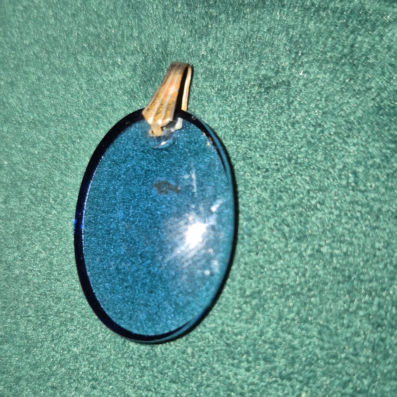 Blue Glass Oval Stone Charm Pendant with Bail