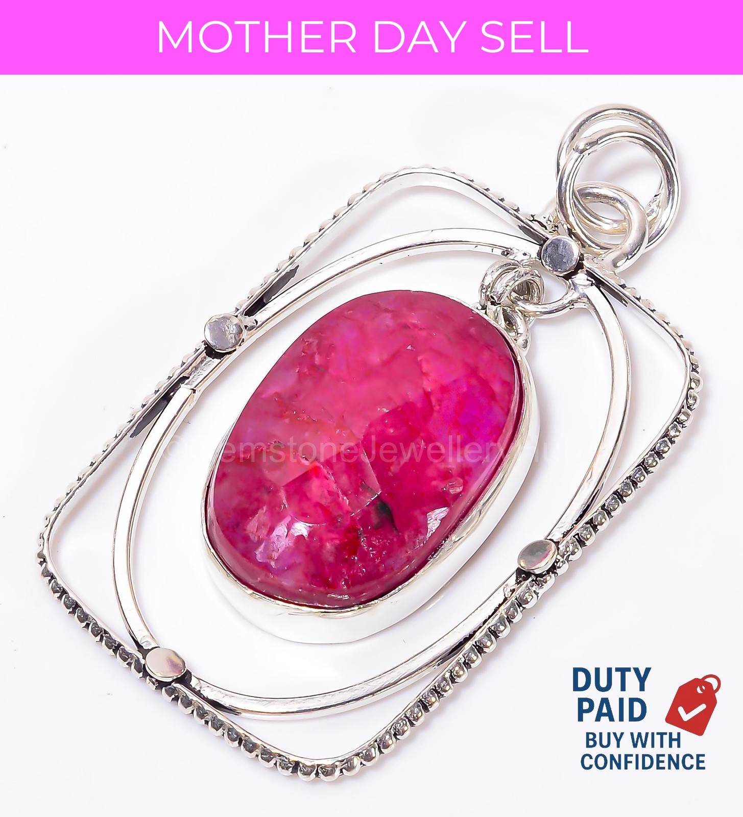 Genuine Kashmir Ruby 925 Sterling Silver Ethnic Channel Set Wife Pendant Jewelry