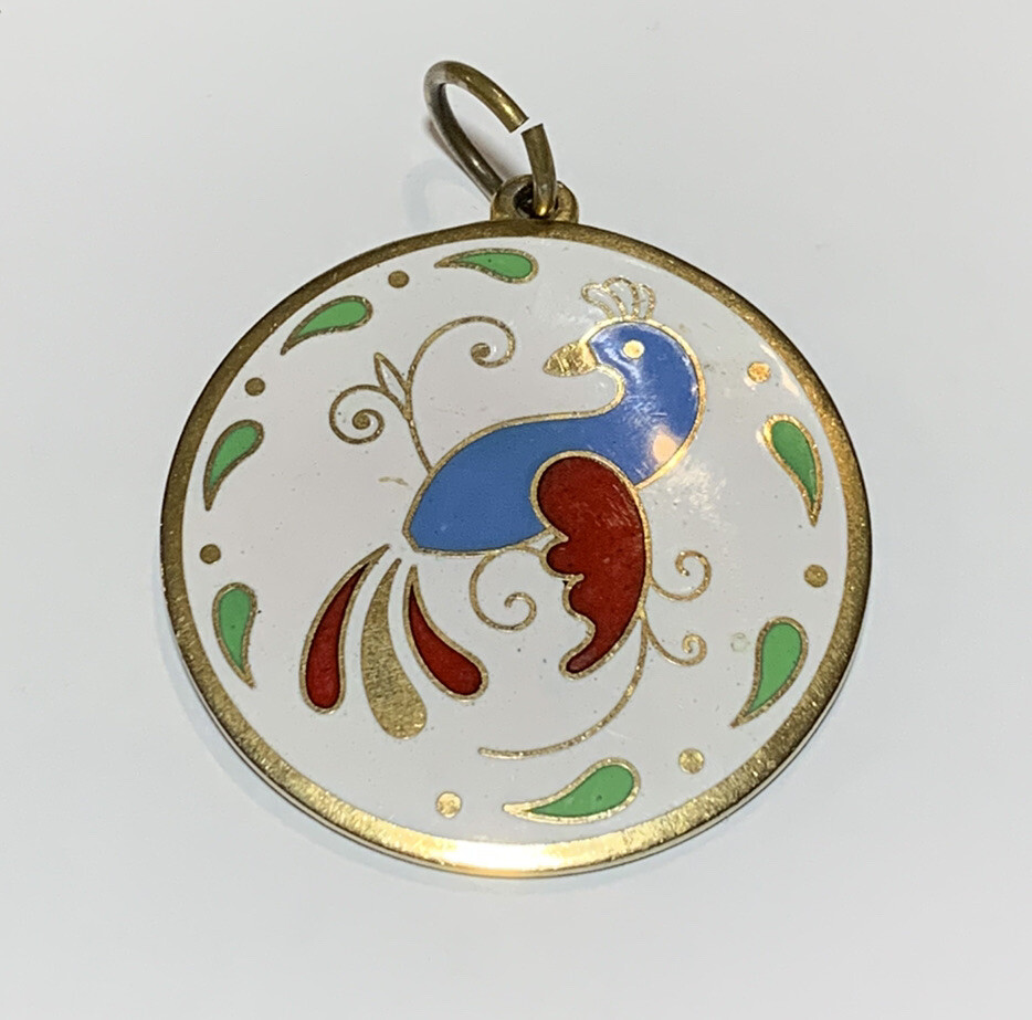 3 Various Enamel Pendants (Heart, Vase, Distelfink Bird) No Chains