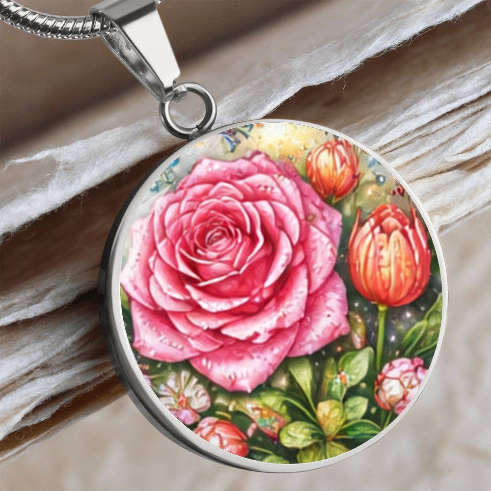 Pink Rose Personalized Engraved Necklace Bracelet or Keychain