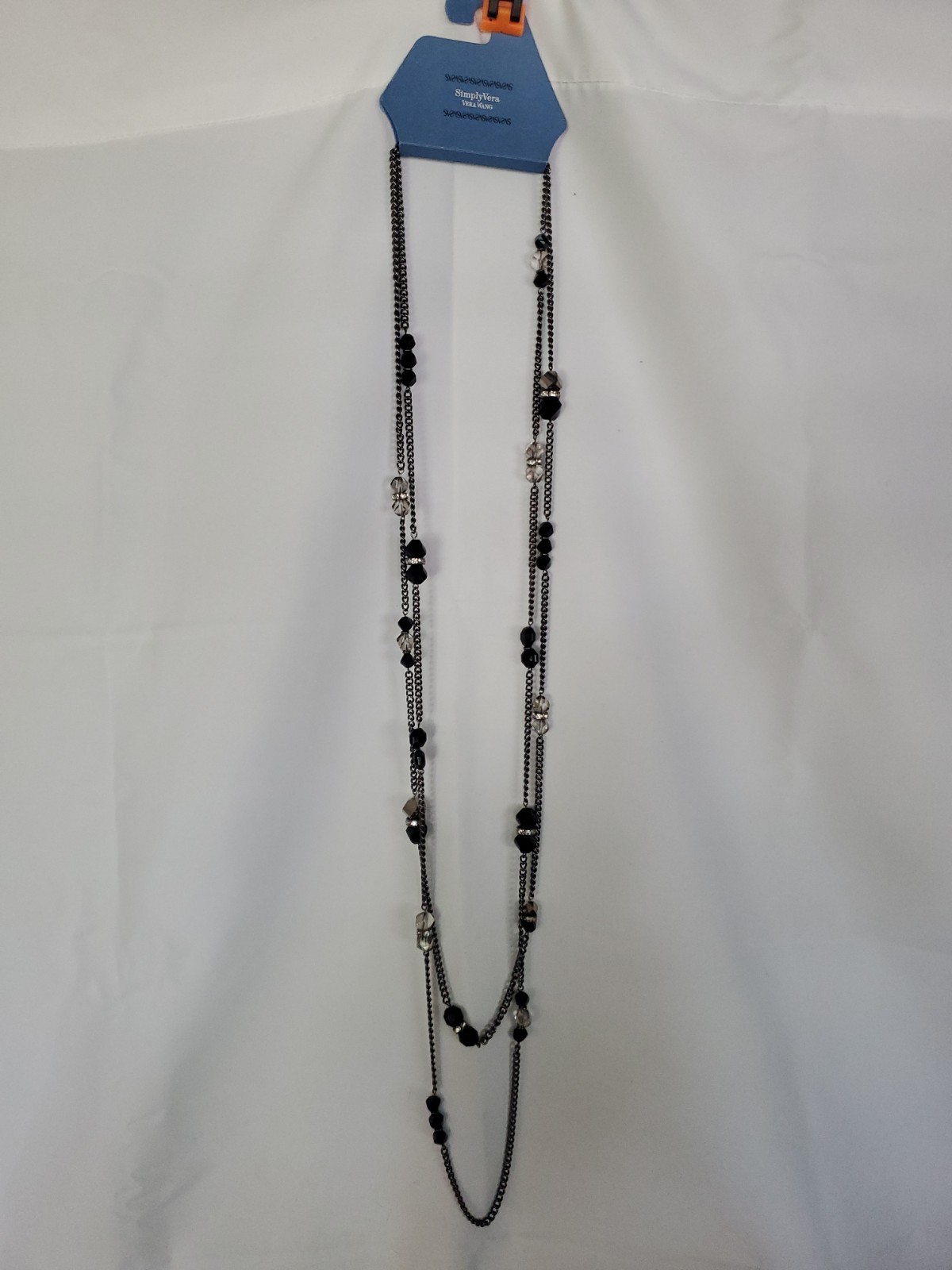 Black Beaded Chain Long Necklace Jet Tone Beads