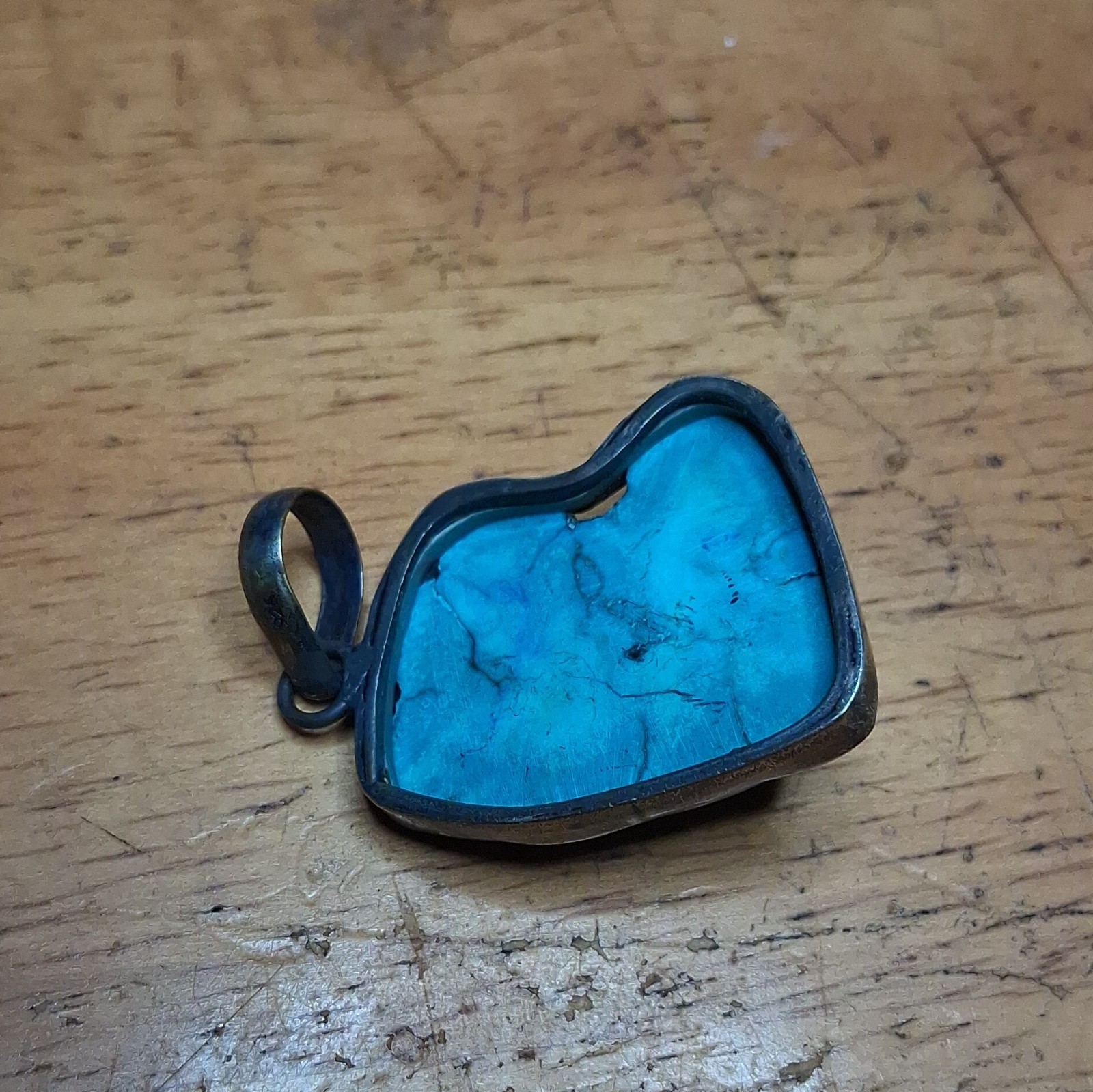 Heavy Turquoise Blue Stone Charm Pendant, Bezel Setting with Bail
