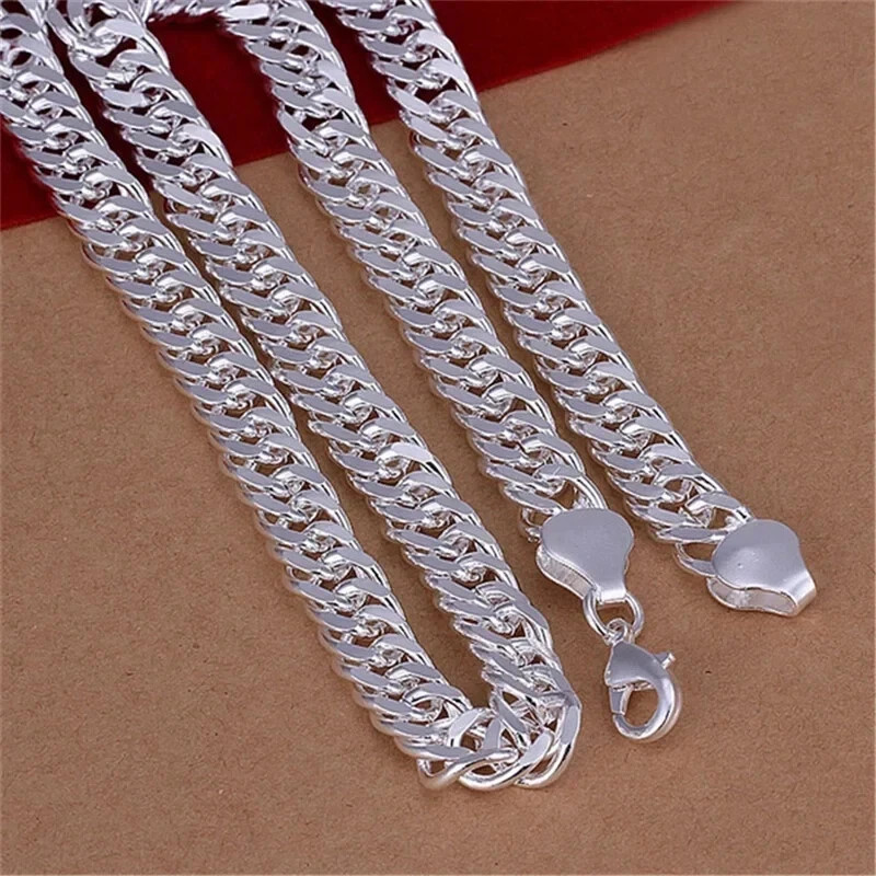 Fine 925 Sterling Silver 10MM Chain Necklace For Man Women Solid Fashion Jewelry