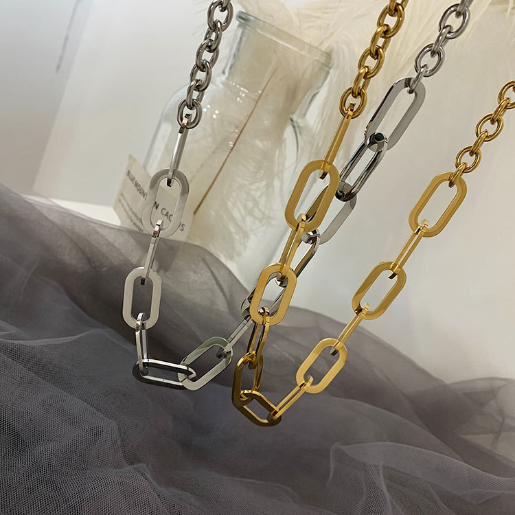 Woman 18K Gold Plated Stainless Steel Thick Rolo Chain Necklace Link Chain