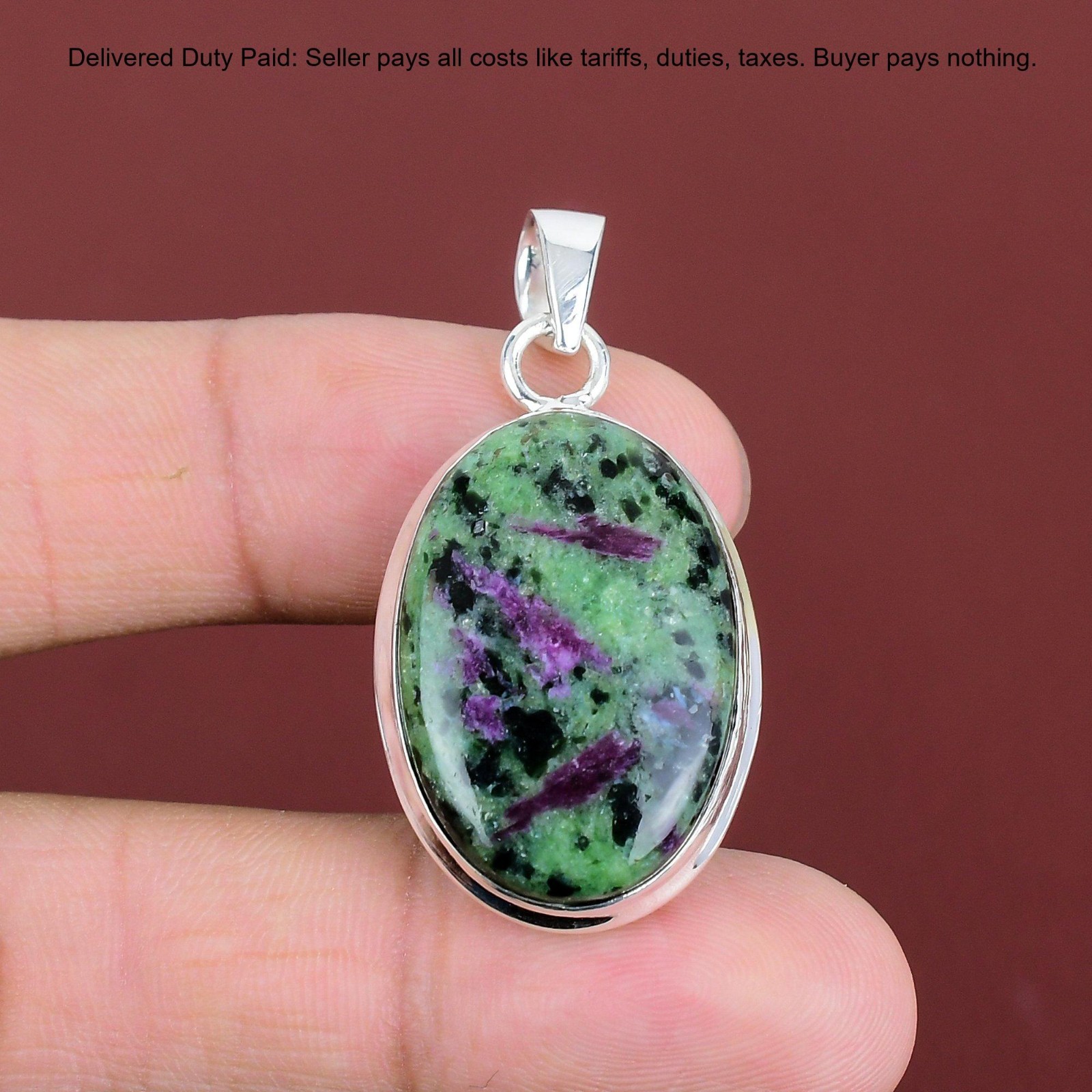 Mothers day Deal 925 Silver Oval Ruby Zoisite Stone Wife Anniversary New Pendant