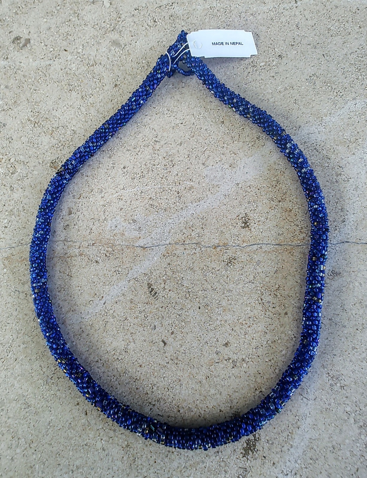 Andrew Stone Nepal Blue Glass Bead Rope 20″ Necklace