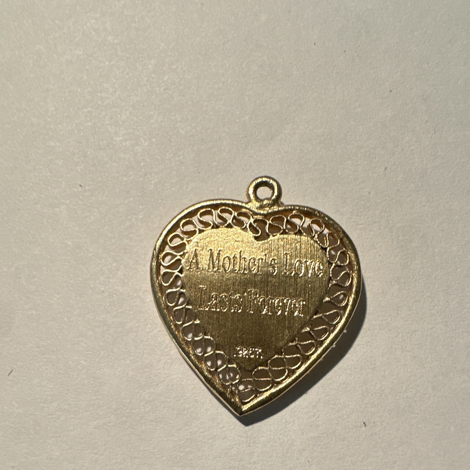 Gold Tone Heart Charm Pendant, Engraved Mother & Rose, Metal, No Stone