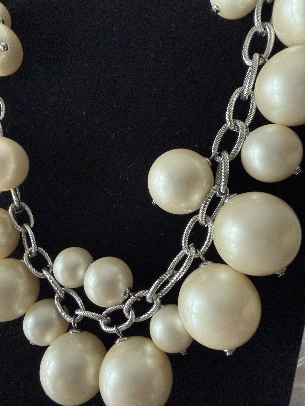 Talbots Chunky Faux Pearl Statement Necklace Silver Tone Cluster Bubble Toggle