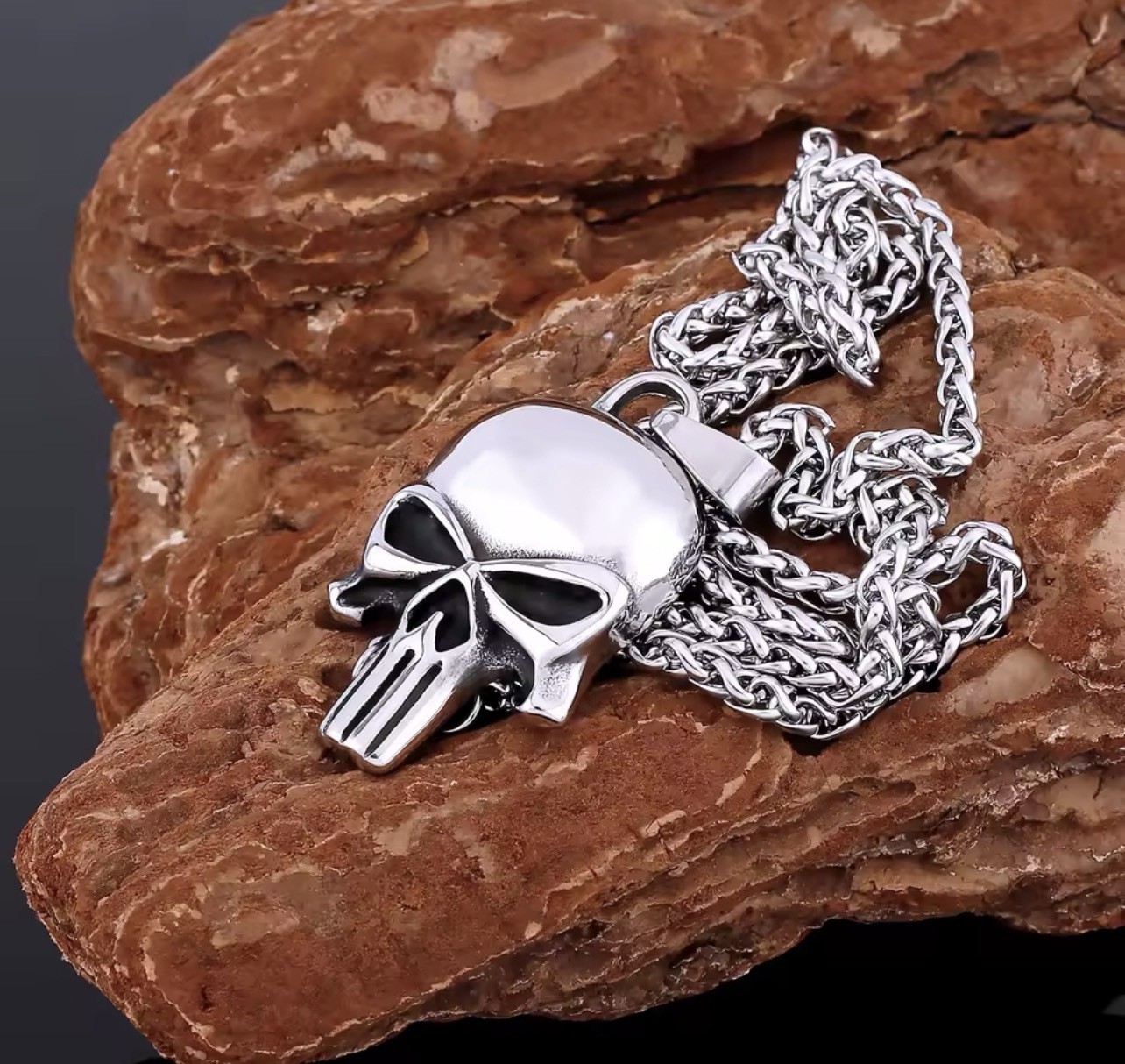 Men’s stainless steel mask necklace, skull pendant, 60cm
