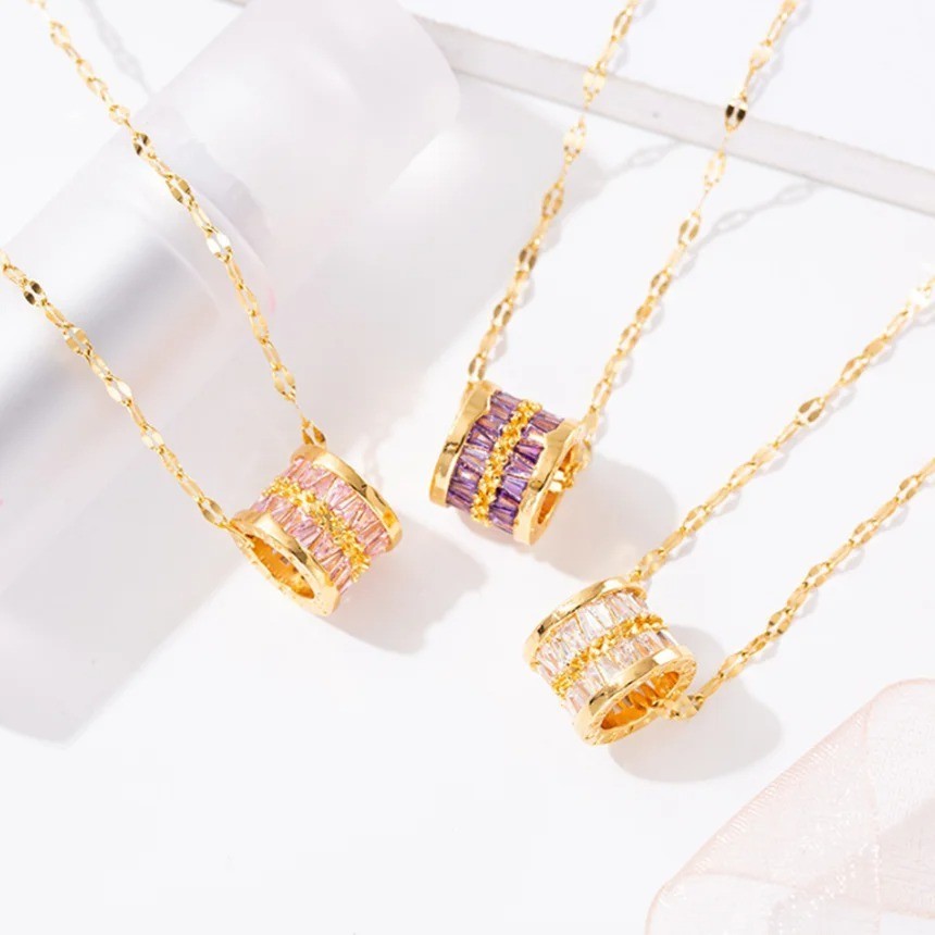 Women Necklace Cubic Zircon Pendant 18K Gold Plated Stainless Steel Jewelry Gift