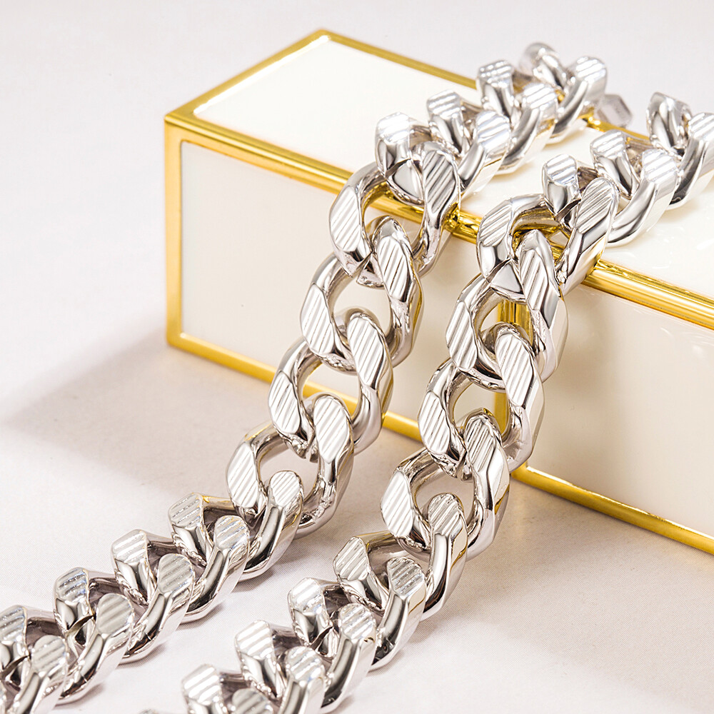 925 Sterling Silver Engraved Curb Chain Cuban Link Chain Necklace 10mm 18″-30″