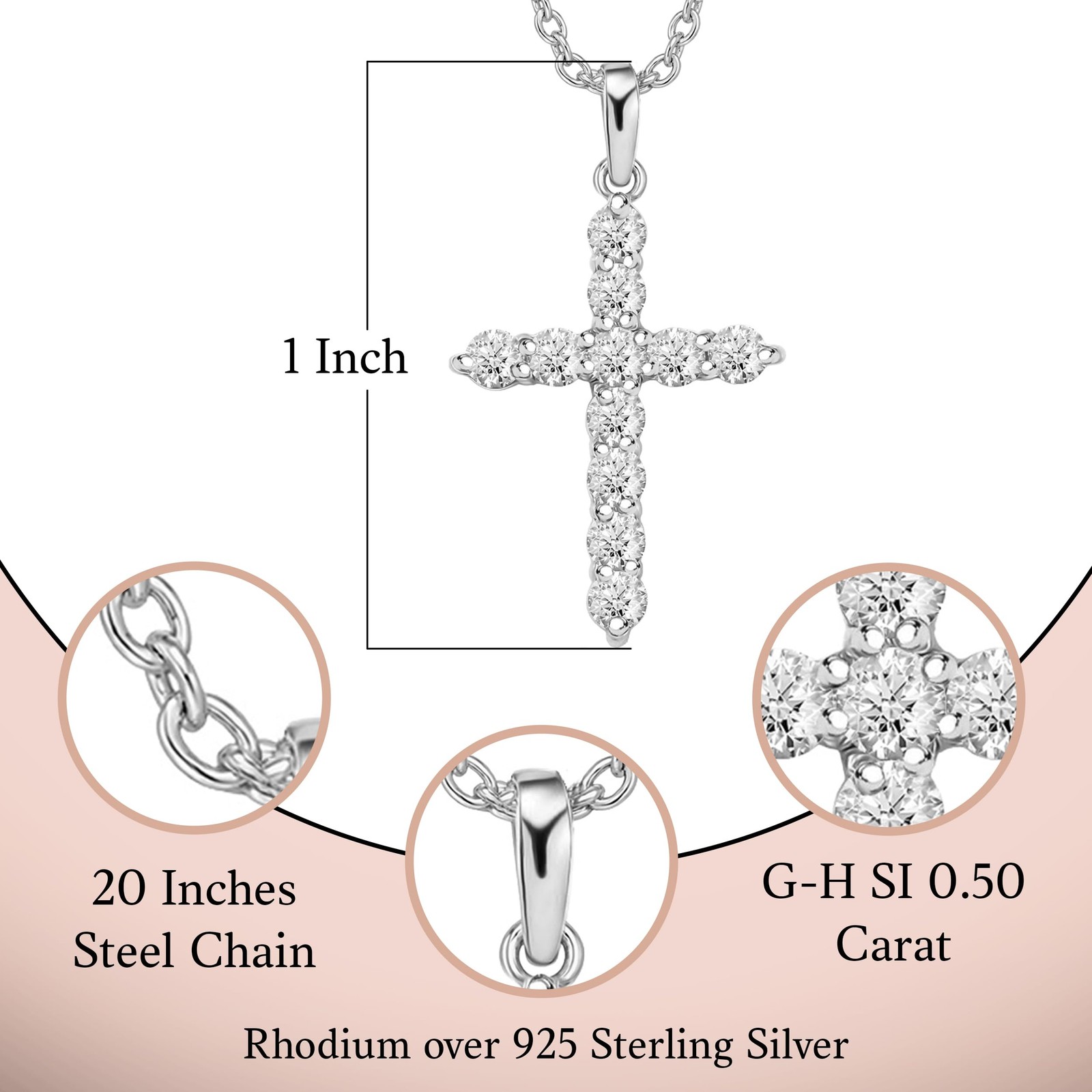 ** NEW Lab Grown Diamond Cross Pendant Necklace | 0.50 CTW | G-H SI | 20″ Chain