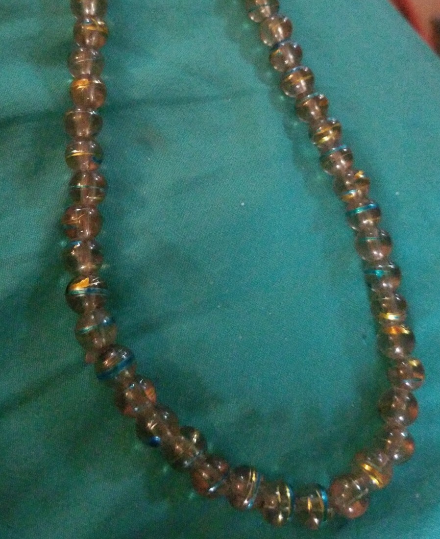 New! Long Gorgeous 32in Necklace GOLD Blue Ocean Marble Hippie Gypsy Woman lot