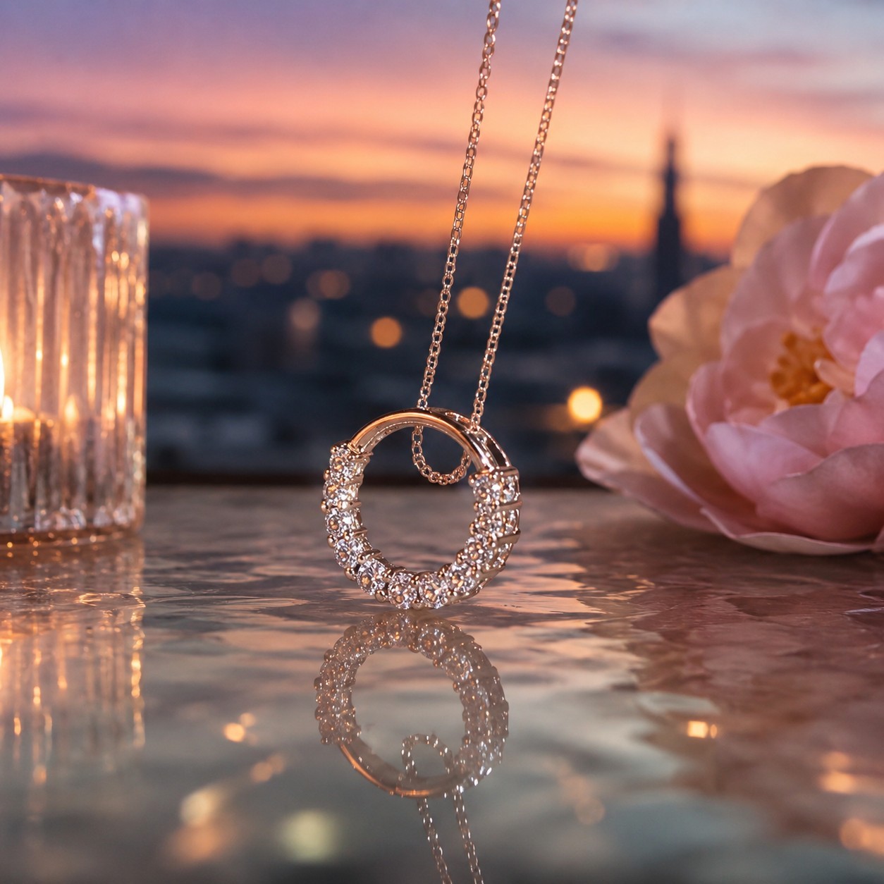 ✨ CZ Cubic Zirconia Eternity Circle Pendant Necklace – Silver Tone Sparkle Jewel