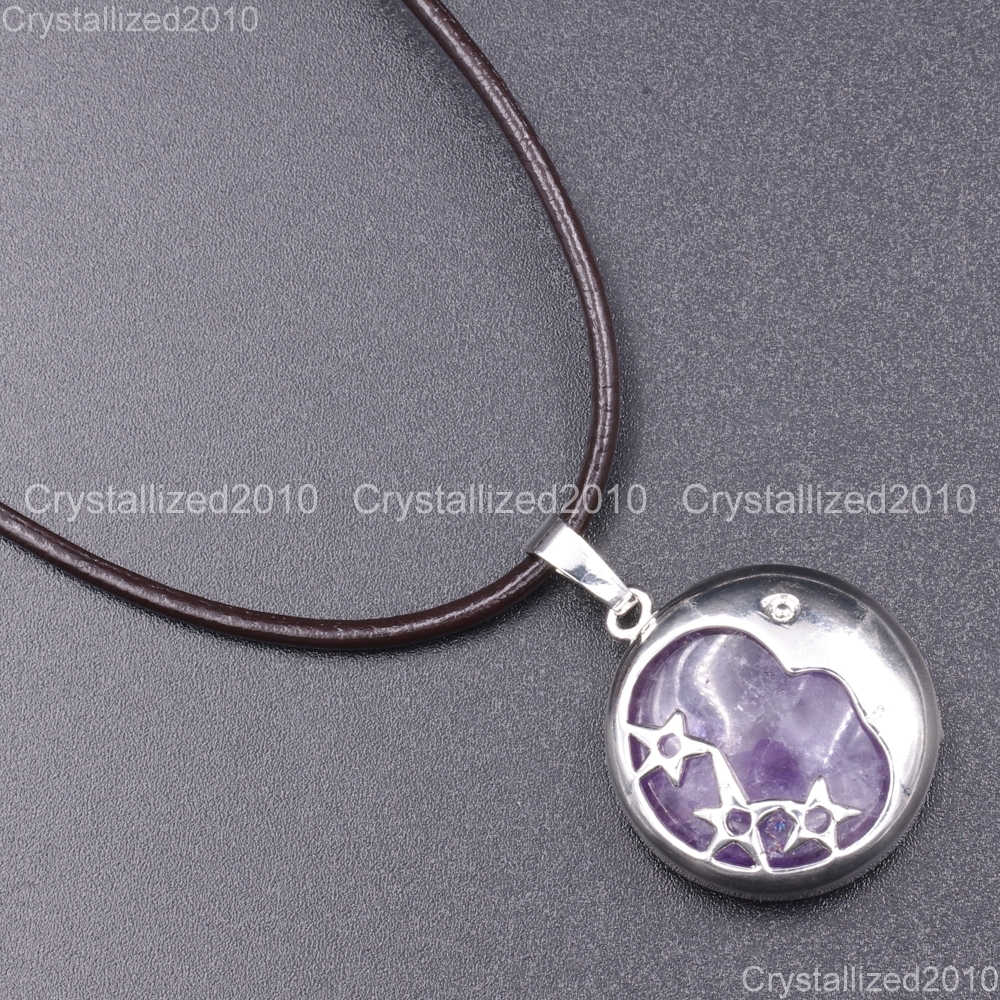 Natural Gemstones Moon and Stars Reiki Chakra Healing Beads Pendant Necklaces