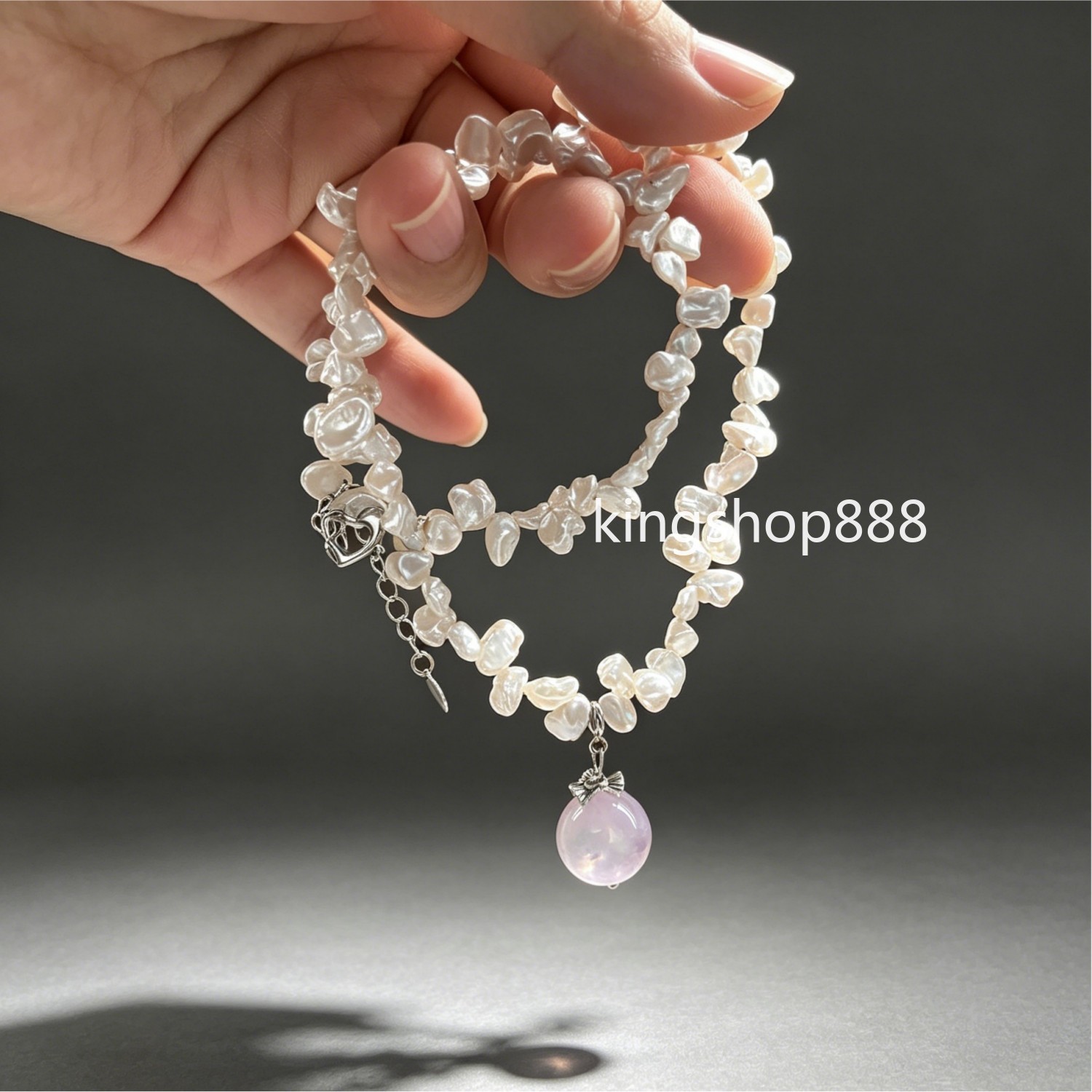 Natural Keshi Petal Mini Baroque Pearl Necklace Crystal Quartz Pendant Necklace