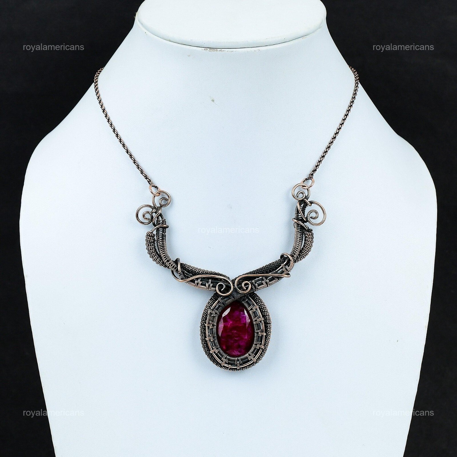 Kashmir Rubi Jewelry Copper Gift For Mother Wire Wrapped Chain Necklace 18.0″