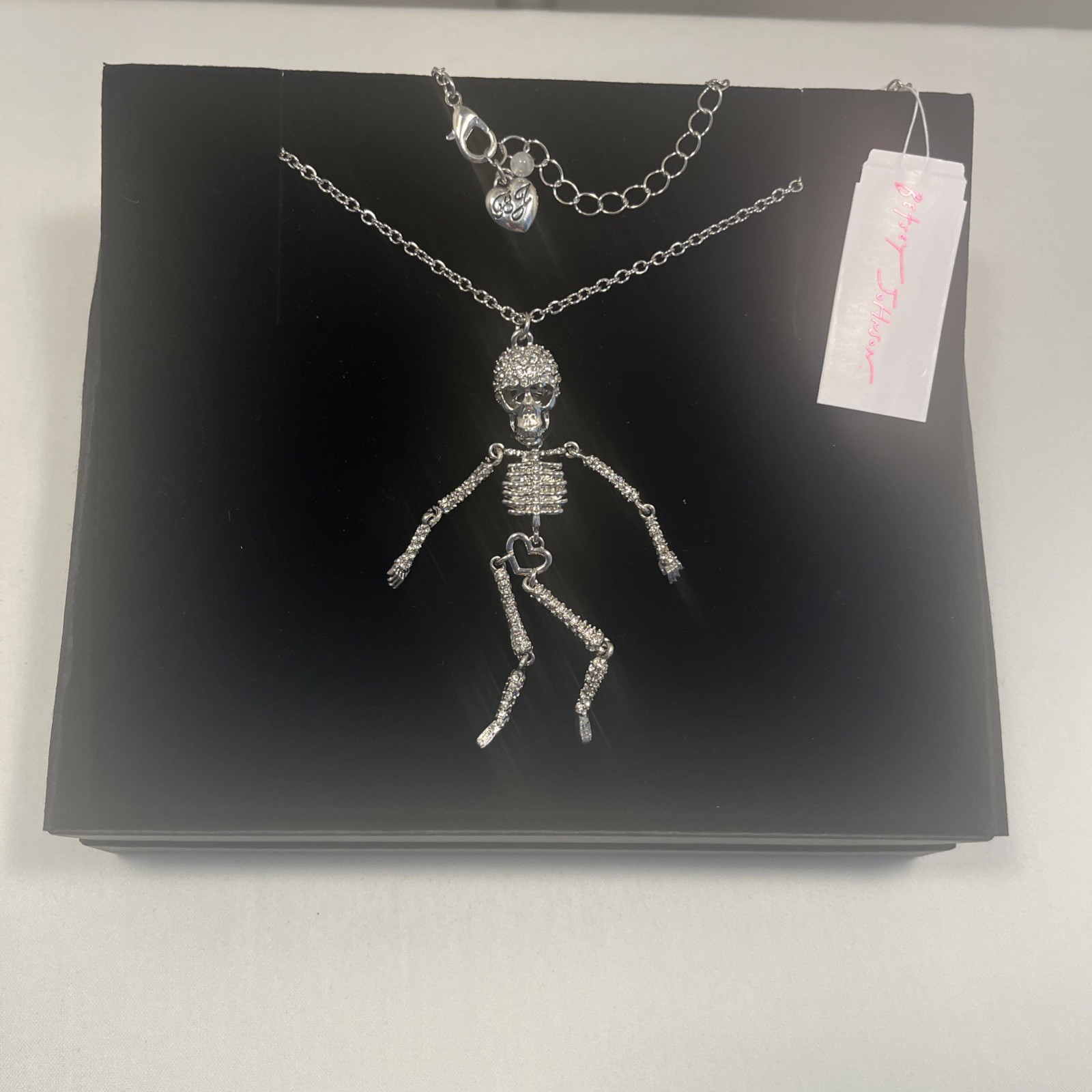 BNWT Betsey Johnson Skeleton Necklace Sparkling Crystal Gemstones XLong Necklace