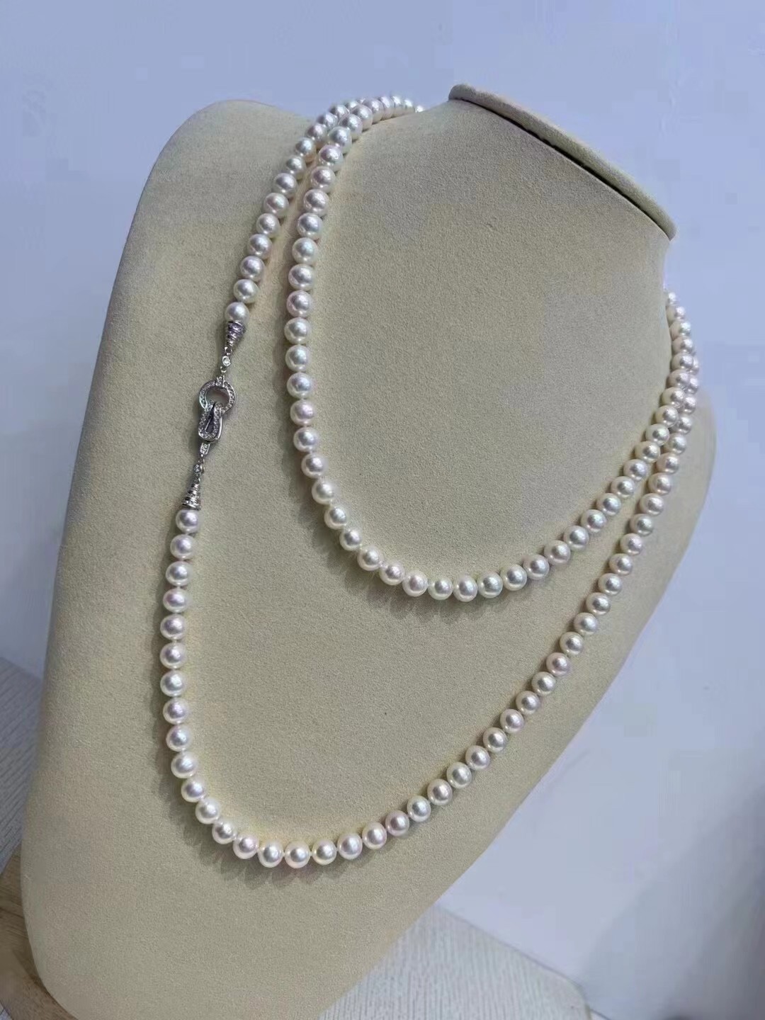 AAA 6-7mm Natural Round South Sea White Pearl Necklace 47in